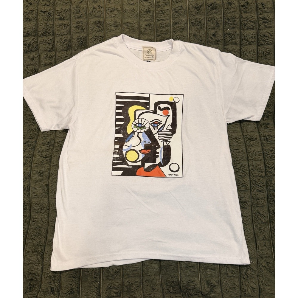 T-Shirt Men's  Curatedlyf by Tabingo Art Graphic Design Shirt White Tee Sz large